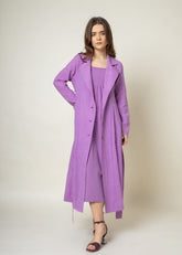 A Model Wearing Purple Organic Cotton Amelia Purple Trench, curated by Only Ethikal