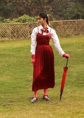 A Model Wearing Red Bemberg Mary Red Dress, curated by Only Ethikal