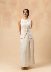 A Model Wearing Beige Upcycled Fabric Margret Set, curated by Only Ethikal