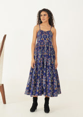 A Model Wearing Blue Handwoven Cotton Paisley Dress , curated by Only Ethikal