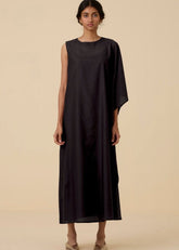 A Model Wearing Black Cotton silk Sansa Black Dress , curated by Only Ethikal