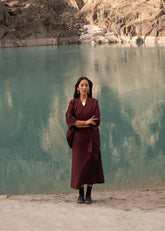 A Model Wearing Red Cotton Linen Red Cotton Linen Shambala Slip On, curated by Only Ethikal