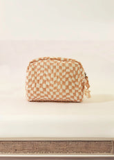 Sustainable Quilted Cotton Travel Pouch- Peach & White Organizer