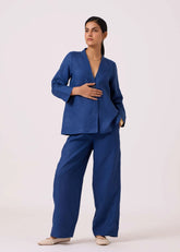A Model Wearing Blue Linen Yasnaya Blue Linen Jacket, curated by Only Ethikal