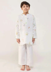 A Model Wearing White Linen Kids Jay Forever Linen Kurta Set- White, curated by Only Ethikal