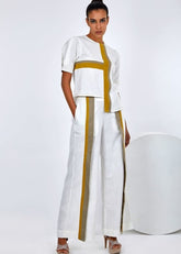 A Model Wearing White Pure Cotton Roy & Saamo Natural White Co-Ord Set, curated by Only Ethikal