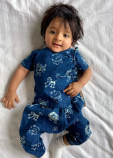 Unisex Organic Zoo Print Indigo Angarakha Top & Pants