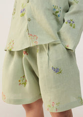A Model Wearing Mint Linen Kids Kimi Timeless Linen Shorts- Mint, curated by Only Ethikal