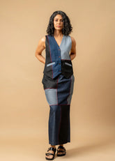 A Model Wearing Blue Denim Abby Denim Patch Skirt, curated by Only Ethikal