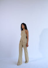 A Model Wearing Brown Linen Linen Straight Pants, curated by Only Ethikal