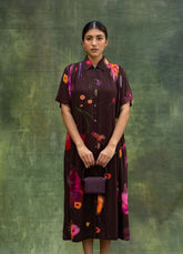 A Model Wearing Brown Upcycled Fabric Zora Brown Dress, curated by Only Ethikal