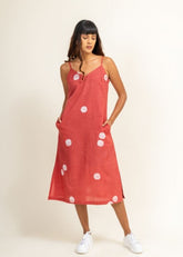 A Model Wearing Peach Upcycled Cotton Coral Slip Dress, curated by Only Ethikal