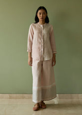 A Model Wearing Pink Linen Aline Border Linen Co-Ord Set- Blush, curated by Only Ethikal