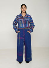 A Model Wearing Multicolor Handwoven Cotton Recycle Hana Jacket, curated by Only Ethikal
