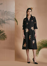 Origani Black Tropical A-Line Flare Dress