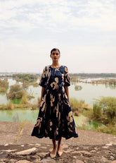 A Model Wearing Multicolor,Pure Cotton Bulbul Dress curated by Only Ethikal