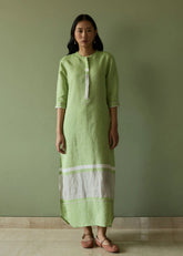 A Model Wearing Multicolor Linen Terra Border Linen Dress- Meadow, curated by Only Ethikal