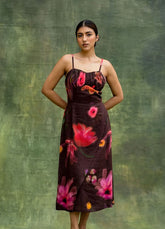 A Model Wearing Brown Upcycled Fabric Lucie Printed Dress, curated by Only Ethikal