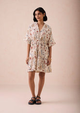 A Model Wearing White Handwoven Cotton Forest Bloom Kala Cotton Dress, curated by Only Ethikal