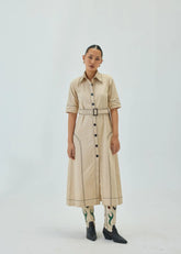 Top Stitch Midi Shirt Dress
