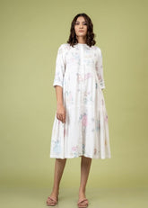 A Model Wearing White Upcycled Cotton Seville Embroidered Dress, curated by Only Ethikal