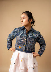 A Model Wearing Blue Denim June Denim Textured Jacket, curated by Only Ethikal