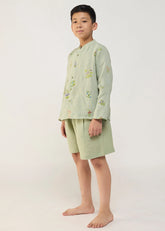 A Model Wearing Mint Linen Kids Kei Timeless Linen Shorts- Mint, curated by Only Ethikal