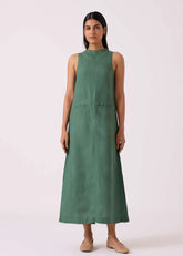 A Model Wearing Green Linen Pierre Green Linen Dress, curated by Only Ethikal
