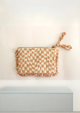 Sustainable Quilted Cotton Travel Pouch Peach & White Flat Frill Organizer