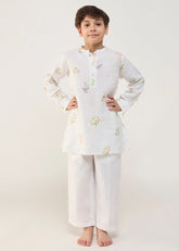 A Model Wearing White Linen Kids Neo Timeless Linen Pants- Ivory, curated by Only Ethikal