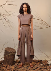 A Model Wearing Brown & Blue, Blue & Brown, Beige & Blue, Green & Brown Pure Cotton Roots Crop Cowl Set (2 PCS), curated by Only Ethikal