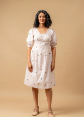 A Model Wearing Pink Linen Isabelle Printed Dress, curated by Only Ethikal