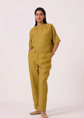 A Model Wearing Olive Linen Bourne Olive Linen Top, curated by Only Ethikal