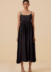 A Model Wearing Black Cotton silk Hamza Black Sleeveless Dress , curated by Only Ethikal