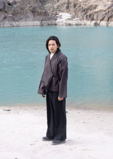 A Model Wearing Grey Cotton Linen Grey Cotton Linen Dawa Collared Slip-On, curated by Only Ethikal