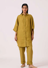 A Model Wearing Olive Linen Perico Olive Linen Shirt, curated by Only Ethikal