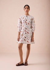 A Model Wearing White Poplin The Forest Pine Organic Cotton Short Dress, curated by Only Ethikal