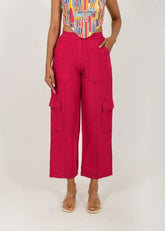 Viva Magenta Linen Cargo Pants
