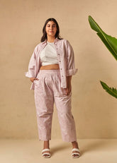 A Model Wearing Multicolor Organic Cotton The Purple Reef organic cotton trousers, curated by Only Ethikal