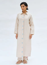 A Model Wearing Off White Linen Breezy Tide Linen Kurta, curated by Only Ethikal