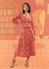 A Model Wearing Red Cotton Wanda Pleated Skirt, curated by Only Ethikal