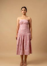 A Model Wearing Pink Cotton Bellblush Bandhani Dress, curated by Only Ethikal