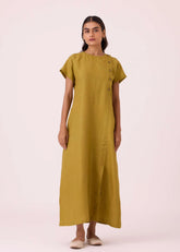 A Model Wearing Olive Linen Liza Olive Linen Dress, curated by Only Ethikal