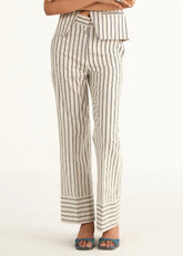 A Model Wearing Beige Linen Beige Linen Striped Pant, curated by Only Ethikal
