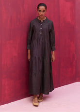 A Model Wearing Charcoal Linen Shiri Linen Dress- Charcoal, curated by Only Ethikal