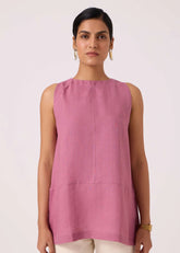 A Model Wearing Pink Linen Eyre Lilac Linen Top, curated by Only Ethikal