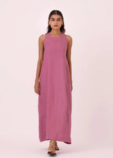 A Model Wearing Pink Linen Amaran Lilac Linen Maxi Dress, curated by Only Ethikal