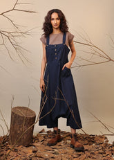 A Model Wearing Blue, Brown, Green, Beige Pure Cotton Roots Dungarees, curated by Only Ethikal