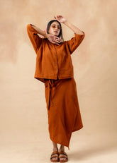 A Model Wearing Orange Organic Cotton Shirin Set, curated by Only Ethikal