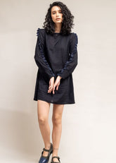 A Model Wearing Black Upcycled Cotton Carrie Black Dress, curated by Only Ethikal